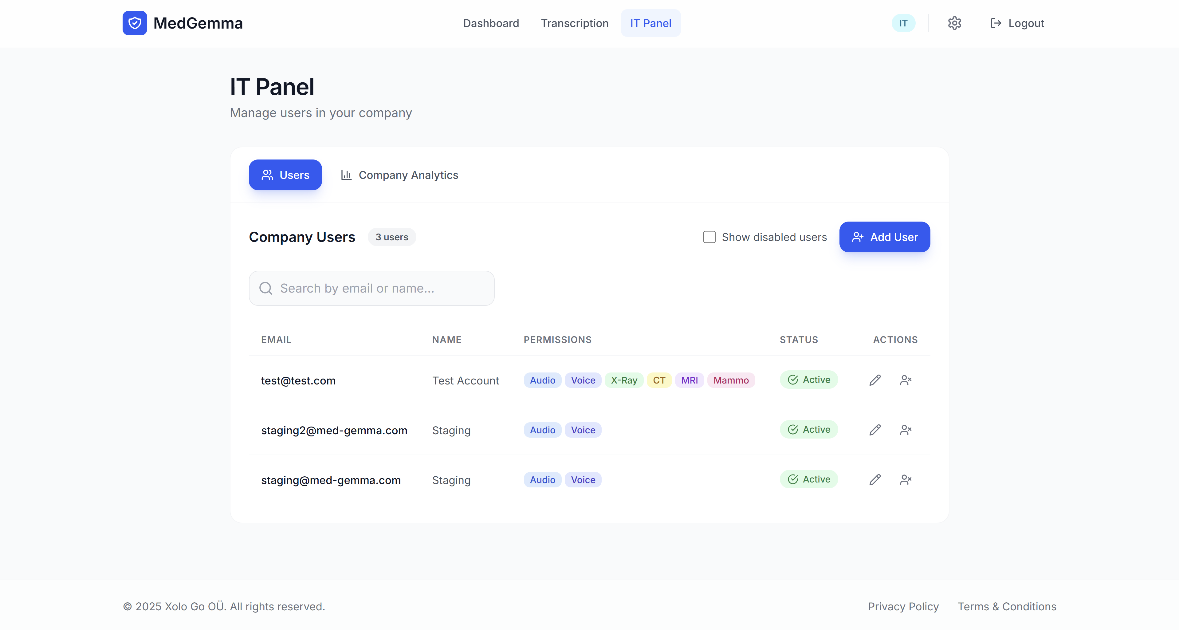 Διεπαφή διαχείρισης χρηστών με χειριστήρια λογαριασμών, ανάθεση ρόλων και δικαιώματα πρόσβασης