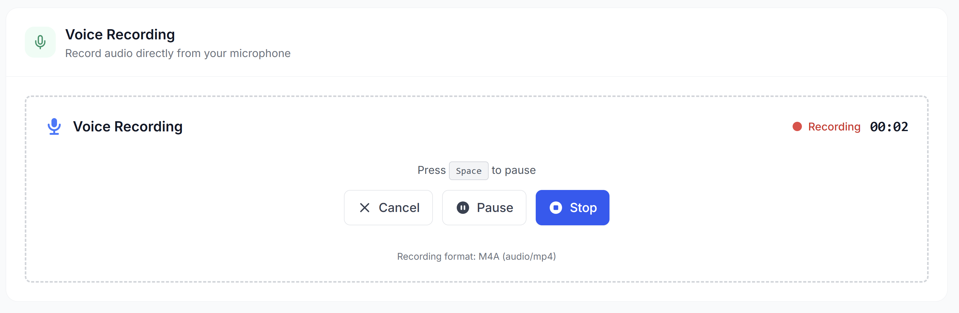 Διεπαφή ηχογράφησης φωνής με οπτικοποίηση κυματομορφής ήχου σε πραγματικό χρόνο και χειριστήρια εγγραφής
